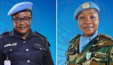 2024 UN Woman Police Officer of the Year Award, Chief Superintendent of Police Zainab Gbla (left) and  2024 UN Military Gender Advocate of the Year Award, Squadron Leader Sharon Mwinsote Syme